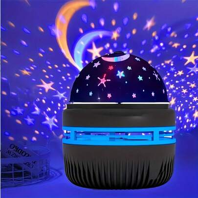 1pc Color Changing Starry Sky/Water Wave Projection LED Night Light, With Rotating Magic Ball, RGB Moon Galaxy Projector Lamp, Suitable For Bedroom Decor