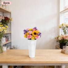 8Pcs White Metal Flower Buckets, Flower Display Buckets, Wedding Flower Display Buckets, Galvanized Metal Vases, 10 Inches Flower Vase With Handles, French Flower Bucket, Rustic Farmhouse Vases For Home Decor Wedding Table Centerpiece - A - 查看 2