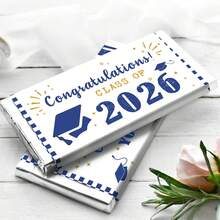 10 Pcs Class Of 2026 Graduation Chocolate Bar Decor Stickers, Blue & Gold Checkered Grad Cap Design Graduation Chocolate Candy Wrapper Labels, "Congratulations! You Did It!" Graduation Chocolate Stickers For Graduation Party Favors, Graduation Gifts & Graduation Celebrations - A - View 5