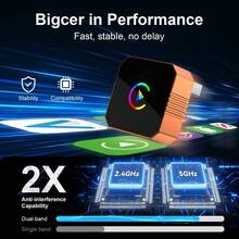 Adaptador inalámbrico CarPlay actualizado para iPhone y Android, Dongle CarPlay inalámbrico 2 en 1 Mini USB, Conexión rápida, WiFi de doble banda, Sin retraso, Plug & Play, Reconexión automática rápida - Naranja colorido - Ver 5