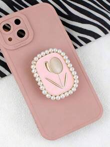 1个方形蓝宝石郁金香珍珠气囊手机支架，创意背装式夏季风格手机配件 - 彩色 - 查看 2