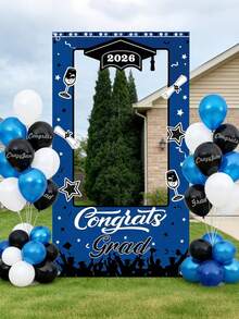 Decoraciones de graduación 2026, Fondo y accesorios para fotografías de fiesta de graduación 2026, Felicitaciones por la graduación 2026, Decoraciones de fiesta de graduación de escuela secundaria/universidad de color azul y negro, Fondo de fiesta, Accesorios para fotografías, Celebración de vacaciones, Ceremonia de graduación - multicolor - Ver 2