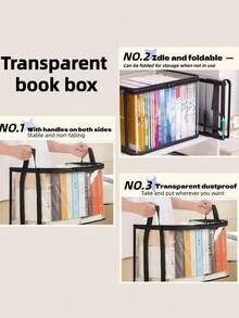 1个书籍收纳盒，适用于教室和家庭，旧书整理盒，桌面防尘透明可折叠书包 - A - 查看 8