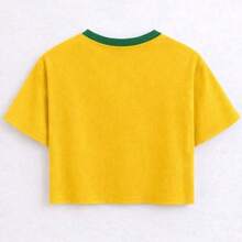 Cropped T-Shirt Brazil Print Top Blouse Round Neck Short Sleeve World Cup  Brazil  Fans - 黃色 - 查看 2