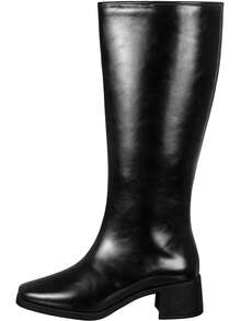 Women's High-Top Boot With Smooth Square Toe And Medium Block Heel - Classic, Comfortable, And Elegant - GiGiL - màu đen - Xem 4