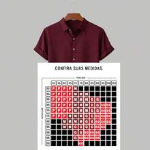 Men's Dress Shirt With Italian Collar, Short Sleeves, Slim Fit, Casual, Versatile, Elegant, Basic - 酒紅色 - 查看 3