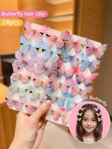 24pcs Colorful Gradient Chiffon Butterfly Hair Clips - Multicolor - View 9