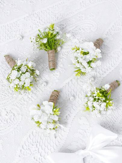 1/3支迷你仿真花束，3.93英寸白色满天星胸花，伴郎仿真花，婚礼装饰，舞会礼服装饰，餐桌装饰，家居装饰