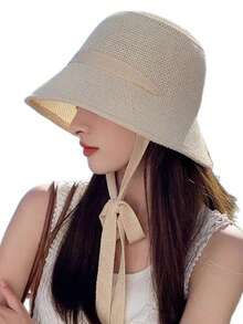 Foldable Summer Sun Hat For Women, Fashionable Face-Shielding Straw Woven Bucket Hat, Youthful & Slimming Look, 20% Repurchase Rate - A - View 4