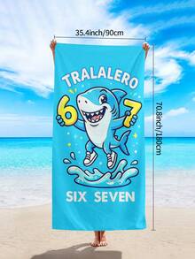 1pc Personalized "67" Cartoon Shark Beach Towel, "SIX SEVEN" Printed Super Soft Quick-Dry Large Beach Towel, Suitable For Bathroom, Swimming, Fitness, Yoga, Camping, Soft And Comfortable Microfiber Towel, Lightweight And Portable, Windproof And Sun-Proof, Summer Travel Sand-Proof, Beach Resort Essential Gift Shawl Beach Towel (Single-Sided Printing) - Cartoon Shark - View 12