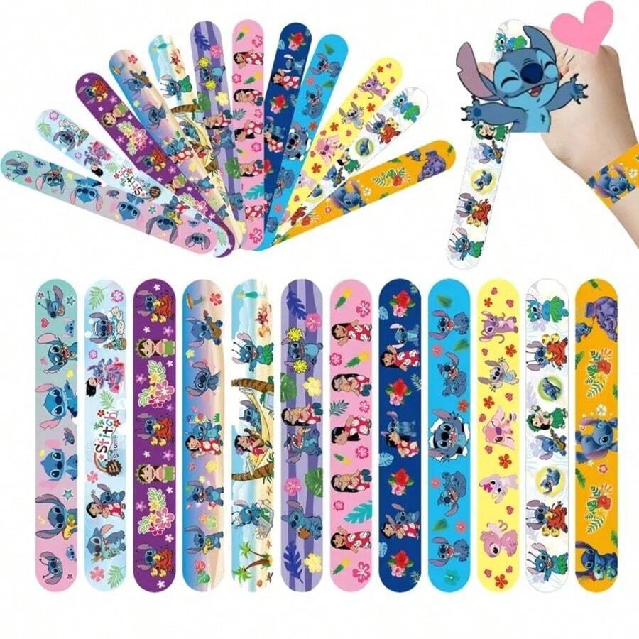 Disney 6/12/24pcs/Set Blue Cartoon Stitch Themed Elastic Bracelets, Cute Stitch Pattern, Suitable As Birthday Gift, Party Favor, And Classroom Reward - Multicolor - View 1