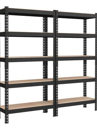  SONGMICS Estantería de Almacenamiento, 5 Niveles, Juego de 2, Montaje sin Tornillos, Estantes Ajustables, 30 x 75 x 150 cm, Plata