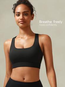 Sutiã esportivo feminino Tender Angel, cor nude, para ioga, corrida e fitness. Possui alças cruzadas que absorvem impactos e são ideais para atividades físicas e esportes. - Preto - Ver 4