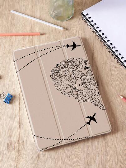 1个装地图、旅行、飞机、心形图案平板电脑保护套，兼容iPad (A16) 11英寸第11代（2025款）/第10代、10.2英寸、iPad Pro（2021/2020款）、Galaxy Tab A8 10.5英寸（2022款）、Matepad 10.4/Tab，防摔，带笔槽，支持睡眠/唤醒功能，适合送给孩子/家人，年末礼物，浪漫之选。