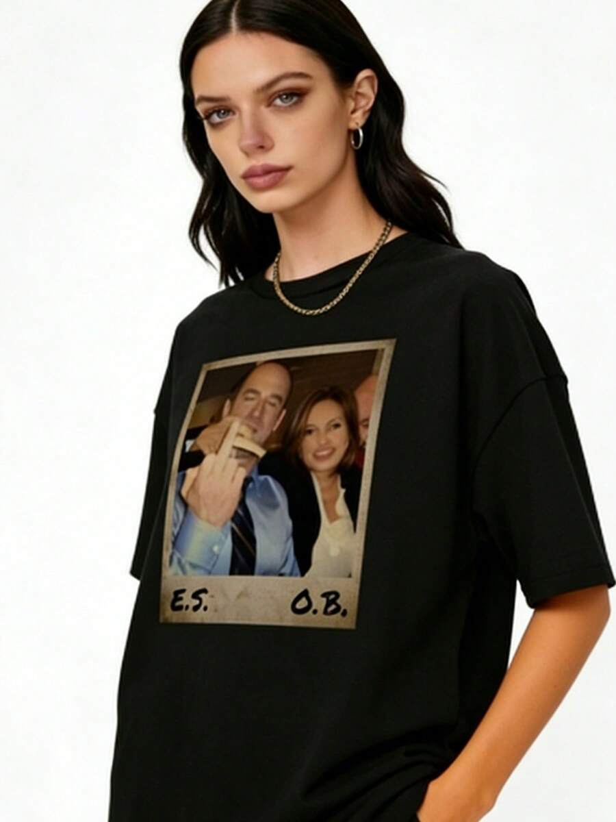 Vintage Olivia Benson And Elliot Stabler T-Shirt Law And Order SVU Vintage Hoodie 90s Retro Graphi - 黑色 - 查看 1