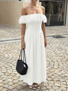 女士夏季性感单肩褶皱拉链设计优雅连衣裙，适合度假、约会、旅行、外出、生日、情人节等场合。 - 白色 - 查看 3
