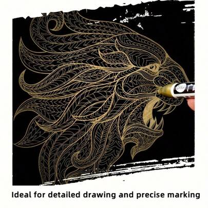 1 bút dạ đầu siêu mảnh 0.7mm (màu ngẫu nhiên) - Vàng, Bạc, Trắng & Đen - Không thấm nước, mực đục, thích hợp cho kim loại, gỗ, thủy tinh & giấy | Thủ công DIY, làm nhãn