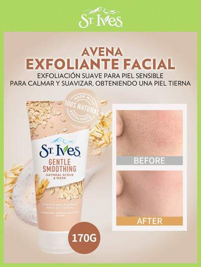  [170g] St. Ives Exfoliante de Avena | Fórmula suave, nutre la piel | Marca #1 de exfoliantes, proporciona un SPA suave para el Body y el rostro | Sin aceite, probado por dermatólogos | Partículas exfoliantes 100% naturales, suavemente elimina la aspereza para un brillo radiante