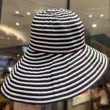 Women's Retro Striped Wide Brim Bucket Hat, Foldable Multi-Functional Casual Outdoor Sun Protection Hat, Suitable For All Seasons - Multicolor - View 8