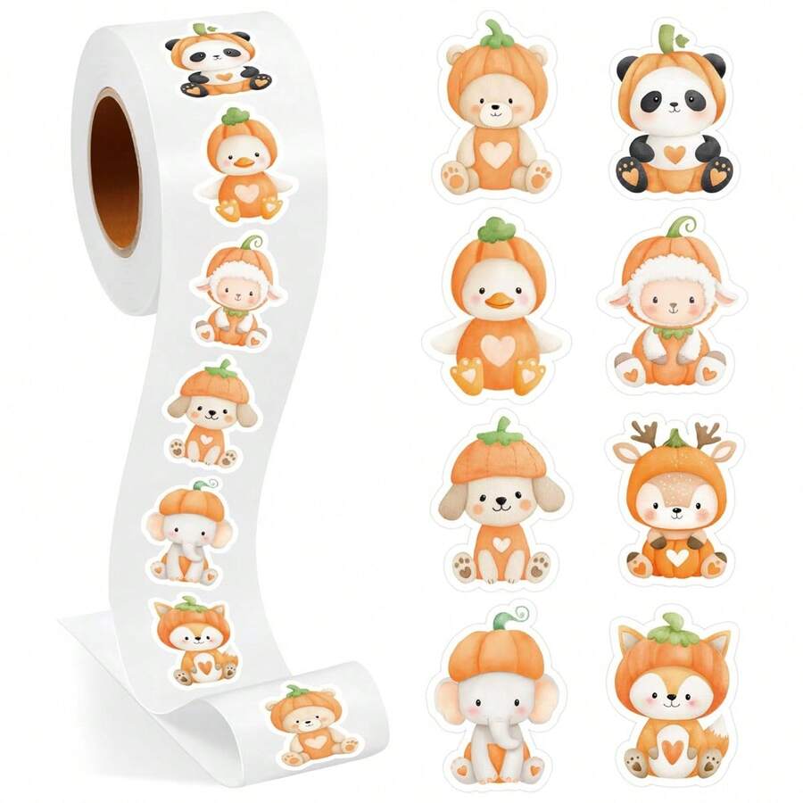 500pcs Orange Animal With Hat Graffiti Roll Stickers, 1 Inch Asymmetric Shape 8 Cartoon Patterns, DIY Decoration For Envelopes, Magazines, Phone Cases, Water Bottles, Computer Helmets, Scrapbooks, Holiday Party Gift Packaging, PVC Self-Adhesive Sealing Stickers - Orange Animal Stickers - View 1