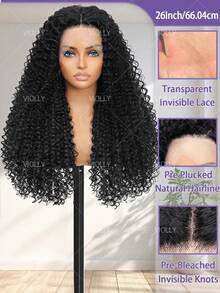 VIOLLY Tóc giả Jerry Curly Bob Wear & Go 5x5 HD trong suốt, không cần keo dán, ren cắt sẵn, mật độ 200%, pha trộn tóc người, đường chân tóc được tỉa sẵn và tóc con màu #1B đen tự nhiên, nhiều lựa chọn tạo kiểu. - 1B# - Xem 3