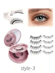 3 Pairs Magnetic False Eyelashes, Natural Style, Reusable, Comes With Eyelash Curler And 5 Eyelash Brushes, No Glue Needed, Assorted Styles, Easy To Wear And Remove, Natural Makeup Effect, Suitable For Daily, Party, Stage, Banquet Makeup, Also Suitable As Women's Day/Valentine's Day/Music Festival/Christmas/Christmas Eve/Thanksgiving Gift - 黑色 - 查看 12