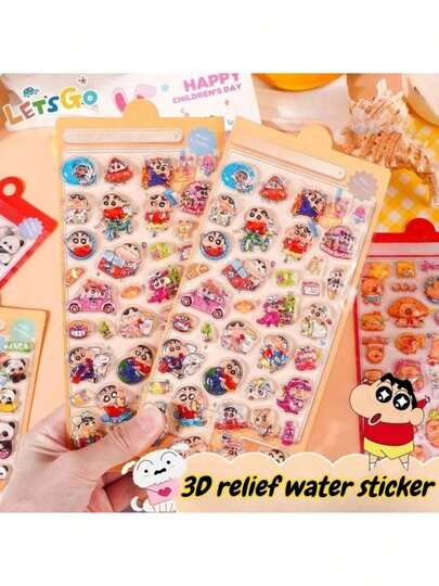 Pegatinas decorativas de la escuela Crayon Shin-Chan, variedad de pegatinas de dibujos animados lindos y de moda con relieve 3D, regalo de recompensa escolar para estudiantes, regalo de vacaciones, pegatinas, serie femenina de pegatinas