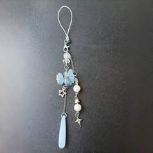 1个优雅的蓝色玫瑰水滴形手机挂饰/包包挂件，适合日常佩戴 - 淺藍色 - 查看 4