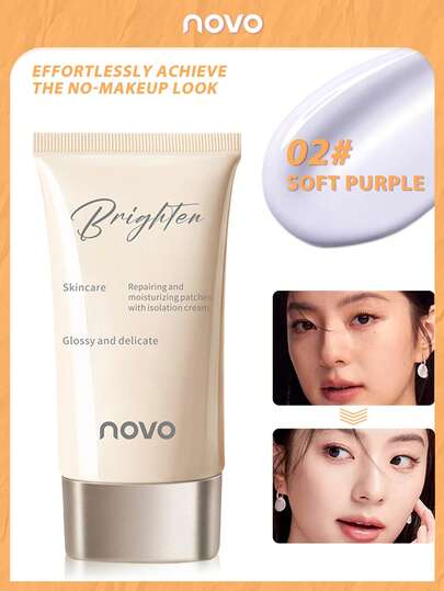 NOVO Crema hidratante de base, suavizante y sin cakey, con efecto de iluminación natural para un aspecto sin maquillaje, base de maquillaje uniforme y luminosa, esencial para estudiantes y viajeros para un maquillaje rápido de todos los días