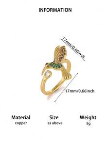 黄金蜂鸟戒指，可调节，动物鸟类戒指，镶嵌立方氧化锆 - 送给女性、妻子、女儿的礼物，女士时尚珠宝 - JZ9258 - 查看 9