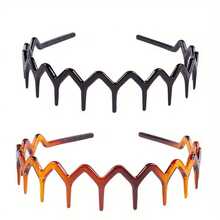 2pcs Black & Amber Wavy Teeth Non-Slip Resin Plastic Headband, Unisex Hair Wash Headband Hair Band Hair Hoop Hairband Diadema - Multicolor - View 3