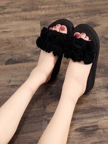 女士极简时尚度假厚底高跟凉鞋，百搭夏季新款蝴蝶花朵休闲鞋，适合海滩、派对、聚会等场合 - 黑色 - 查看 5