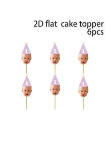 6pcs Personalized Face Cupcake Picks, Personalized Birthday Cake Toppers Featuring, Custom Face Photos,Customizable For Any Age! ,Milestone Happy Birthday Party Decorations, First Birthday Anniversary Party Supplies, Birthday Celebration Cake Accessories, These Unique Cake Flags Serve As The Perfect Decoration For Birthday Parties - Multicolor - View 9