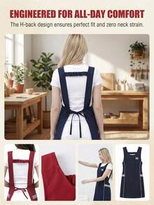 1pc Premium Kitchen Apron, Sweet Style, Workwear, Suitable For All Seasons Cooking, H-Shaped Widened Shoulder Strap Apron, Unisex, With Two Pockets, Suitable For Chefs Cooking, Gardening, Barbecue, Cafe, Painting, Baking, Hairdressing And Manicure - 1pc Blue - View 6