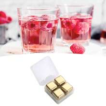 Premium Stainless Steel Metal Ice Cubes - Reusable Whiskey Stones Set With Ice Tongs For Quick Chilling Of Beverages - Golden Finish - 金色 - 查看 5