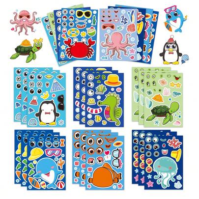 8 PIEZAS Haz tus propias pegatinas de animales marinos - Pegatinas DIY de criaturas oceánicas para mezclar y combinar para niños, pegatinas de vinilo resistentes al agua para botellas, portátiles, cuadernos y recuerdos de fiesta, pegatinas de lindos dibujos animados de vida marina para niños pequeños