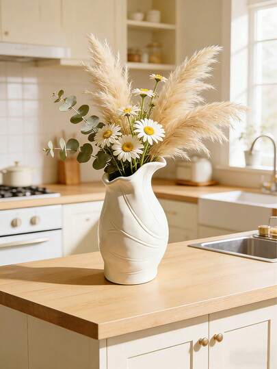 Elegant Resin Floral Vase – Lotus Leaf Pitcher For Kitchen & Living Room Decor Minimalist, Modern, Neutral Beige, Aesthetic, Cozy Kitchen