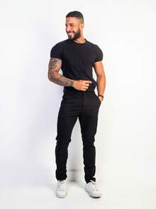 Urban Zone Jeans Men's Slim Fit Casual Twill Pants With Elastane - 黑色 - 查看 1