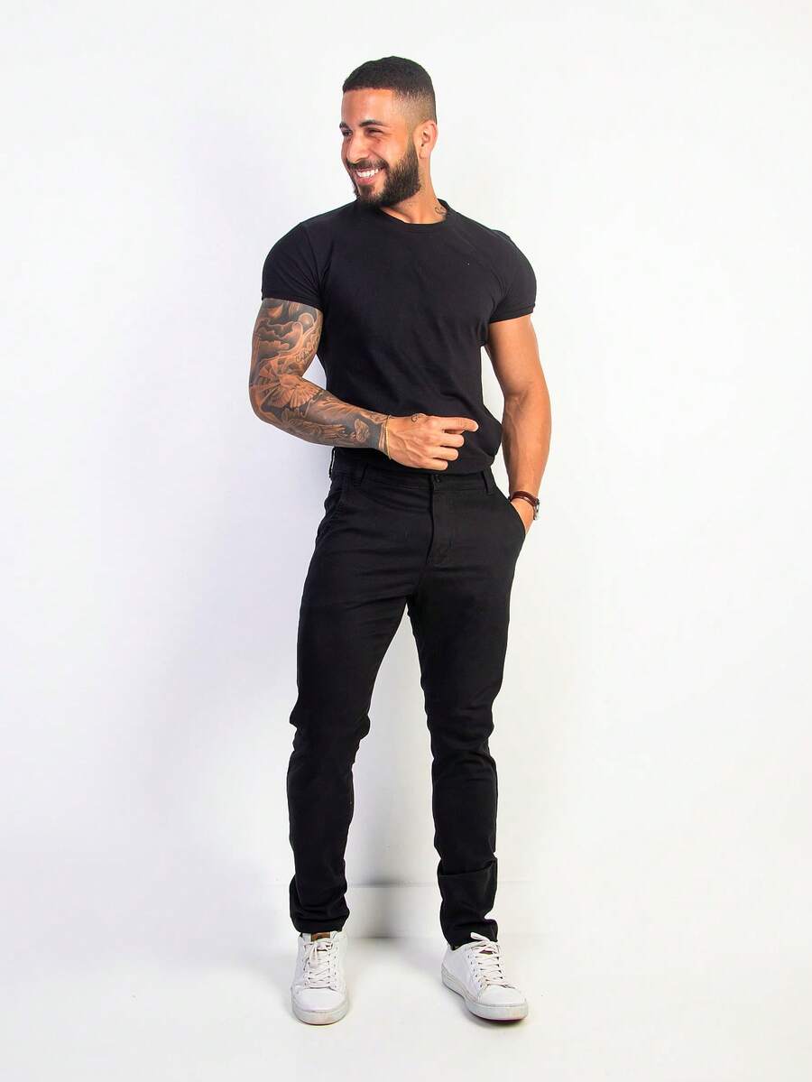 Urban Zone Jeans Men's Slim Fit Casual Twill Pants With Elastane - 黑色 - 查看 1