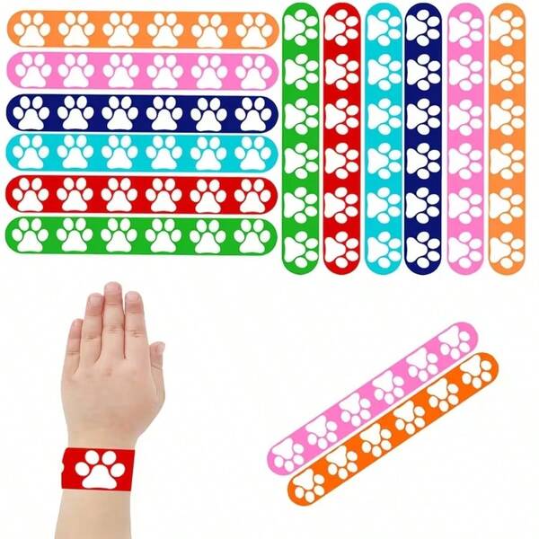 24 pièces Bracelets à claquer à empreinte de patte, en matériau PVC, sans pile, convenant pour les fêtes à thème animalier, Noël, anniversaires, empreinte de patte de chien, décoration de fête, faveurs de fête pour animaux de compagnie, Halloween, décorations de fête, accessoires de fête, faveurs de fête, design intéressant, accessoires réutilisables, bracelets légers, bracelets à claquer, bracelets de fête, amateurs d'animaux de compagnie, propriétaires d'animaux de compagnie