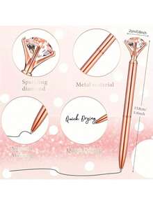 12/6pcs Artificial Crystal Diamond Pens, Metallic Glitter Pens, Cute Ball Pens, Beautiful Wedding Pens, For Party, Office, School, Back To School - One Size - View 2