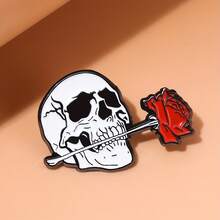European Halloween Creative Uniquely Designed Brooch – Rose And Skull Lapel Pin, Edgy And Personalized Accessory - trắng - Xem 7