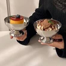 1个不锈钢冰淇淋碗/冰淇淋杯/水果沙拉碗/奶茶杯/甜点杯/零食碗/蛋糕杯 - 銀色 - 查看 5