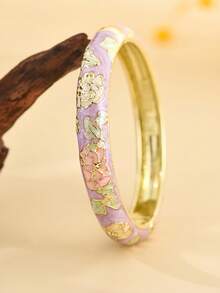 1件复古风格金色花卉珐琅手镯，金色手链，女士珠宝配饰，适合日常佩戴和节日佩戴，母亲节、情人节、生日的绝佳礼物 - 彩色 - 查看 12
