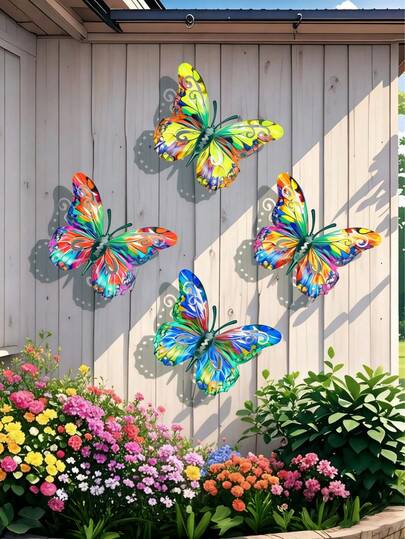 4/2/1件彩色金属蝴蝶墙饰，多色花卉花园装饰，充满活力的蝴蝶花园摆件，适合春季装饰，户外围栏墙面装饰，可用于春季装饰户外围栏、花园、庭院、房屋、露台或阳台