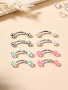 16G Khuyên xỏ lông mày bằng thép không gỉ 316L, khuyên tai Daith Rook 8mm 10mm, 8 chiếc, khuyên xỏ lông mày dạng tạ cong, trang sức xỏ khuyên cho nam và nữ - Nhiều màu - Xem 1