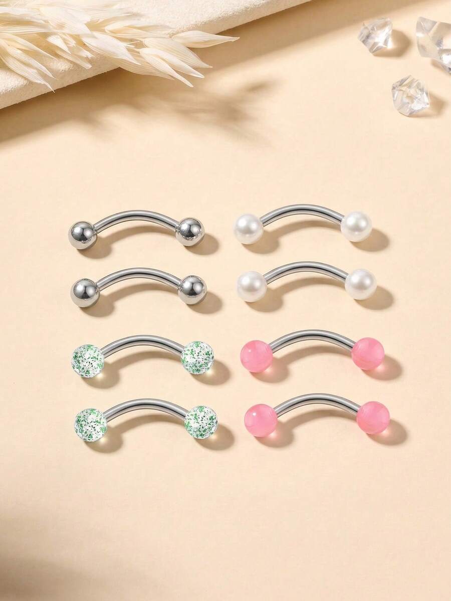 16G Khuyên xỏ lông mày bằng thép không gỉ 316L, khuyên tai Daith Rook 8mm 10mm, 8 chiếc, khuyên xỏ lông mày dạng tạ cong, trang sức xỏ khuyên cho nam và nữ - Nhiều màu - Xem 1