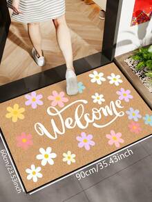 1pc Colorful Floral Welcome Pattern Doormat, Farmhouse Style Machine Washable Polyester Mat, Suitable For Living Room, Kitchen, Bedroom, Entryway, Home Decor, Room Decor, All Season - Mustard Yellow - View 5