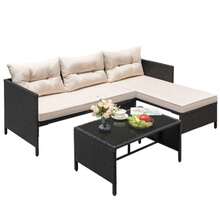 Greesum 3 Piece Patio Furniture Set Outdoor Wicker Rattan Sectional Sofa With Cushions And Coffee Table For Yard Garden Porch Poolside Light Beige - 淺米色 - 查看 3