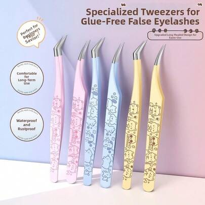 Cartoon False Eyelash Tweezers Stainless Steel Thickened Fake Eyelash Grafting Tools Without Deformation Rust Proof